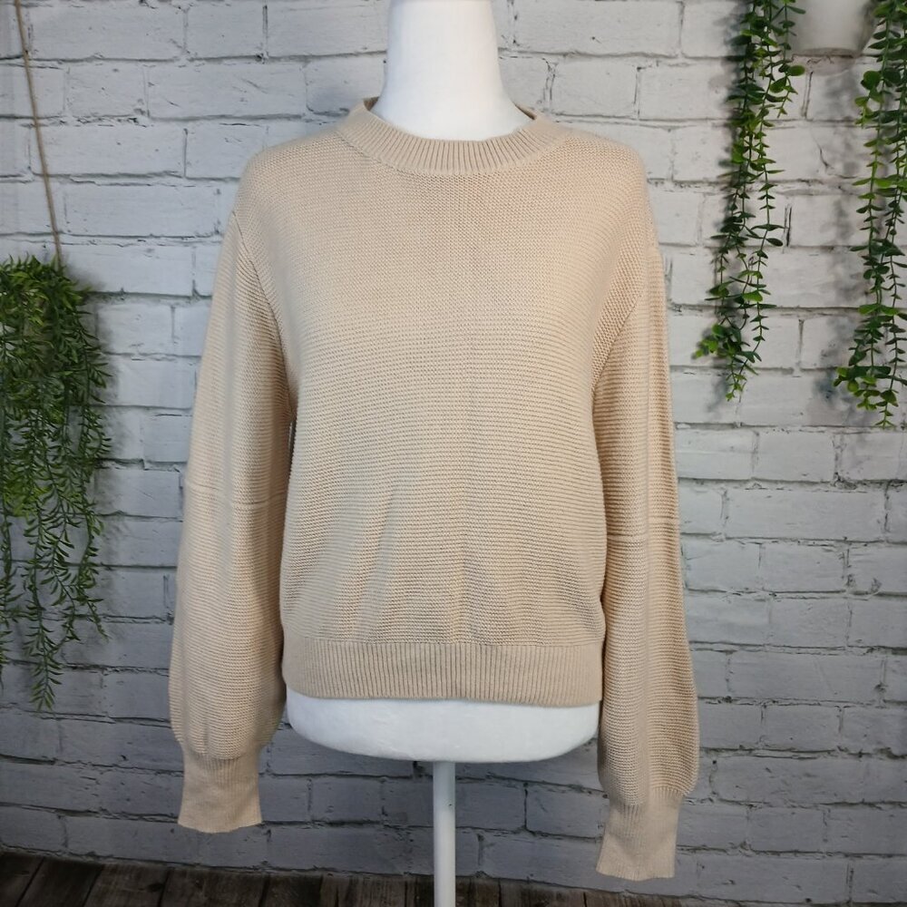 APRICOT TAN DROP SHOULDER SWEATER, LONG SLEEVES, CREW NECK, SIZE SMALL